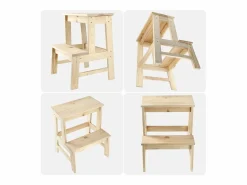 KADAX Taburete de cocina de madera con plataforma de 50 cm y escalón macizo Marru00f3n Discount