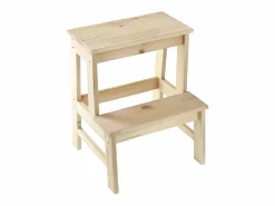 KADAX Taburete de cocina de madera con plataforma de 50 cm y escalón macizo Marru00f3n Discount