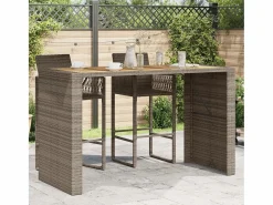 Garden Furniture Karaca Mesa alta jardín superficie madera ratán PE 185x80x110 cm Gris Discount