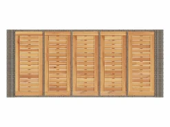Garden Furniture Karaca Mesa alta jardín superficie madera ratán PE 185x80x110 cm Gris Discount