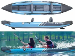 ZRAY Deportes Náuticos|Kayak hinchable Roatan 2 plazas 100% PVC Bomba de pie + 2 remos - Max 160kg -376x77cm (148 "x30") -