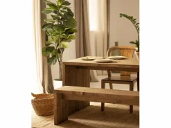 DECOWOOD Banco Y Pie De Cama|Banco Y Pie De Cama|Kit de 2 bancos de madera de abeto rectangulares para interiores en color roble oscuro de 145x45cm - TELVA -