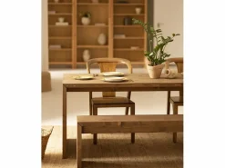 DECOWOOD Banco Y Pie De Cama|Banco Y Pie De Cama|Kit de 2 bancos de madera de abeto rectangulares para interiores en color roble oscuro de 145x45cm - TELVA -