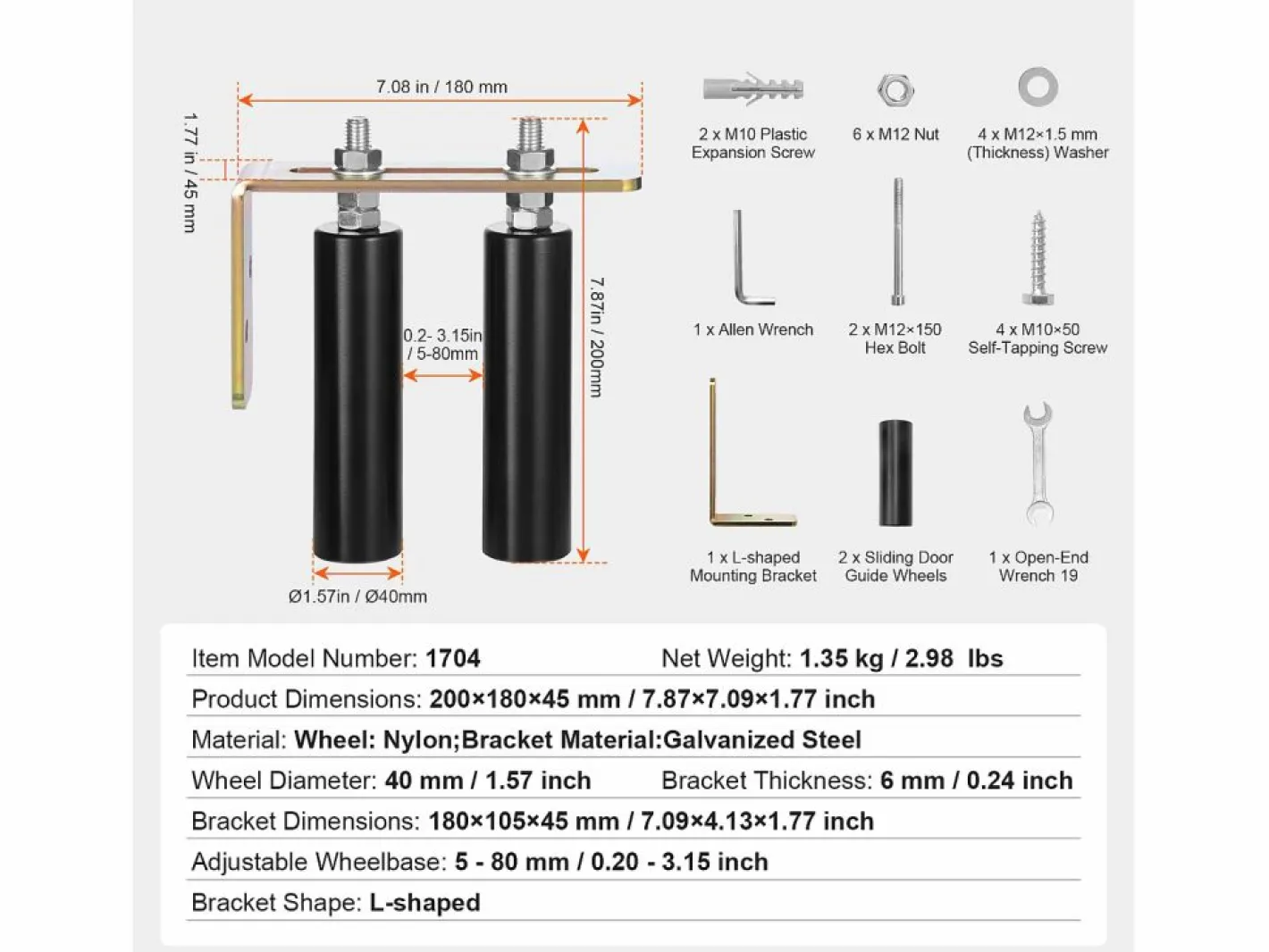 Kit de Portón Deslizante, SucceBuy Kit de Portón Deslizante, Herraje Rodante de 15,24 cm con Soporte en L^ Hot
