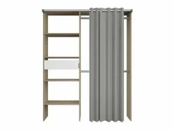 Mueble Perchero|Kit vestidor ARTIC con cortina - roble - 1 columna + 2 armarios + 1 cajón - 143,5 x 48 x 181,9 cm