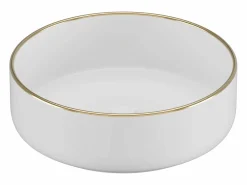 Shower & Design Lavabo|Lavabo de baño redondo, blanco brillante con borde dorado, 36 cm, LENISO