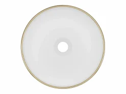 Shower & Design Lavabo|Lavabo de baño redondo, blanco brillante con borde dorado, 36 cm, LENISO