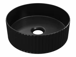 Shower & Design Lavabo|Lavabo de cerámica negra mate estriada de apoyo, L36 x A12 x P36 cm, PEDARA