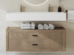 Shower & Design Lavabo doble suspendido de solid surface - Encimera lavabo blanca - 120 cm - YAMDROK Blanco Hot