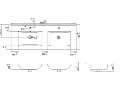 Shower & Design Lavabo|Lavabo empotrado de cerámica blanca - L122 cm - MOTIAC