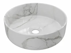 Shower & Design Lavabo encastrado efecto mármol, Ancho 36 x Alt. 12 x Prof. 36 cm, VIAMARBA Blanco Online
