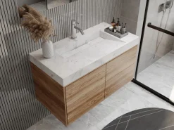Shower & Design Lavabo flotante de solid surface blanca - 90 cm - TAKOTNA Blanco Sale