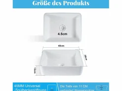 NETTLIFE Lavabo|Lavabo lavabo de baño sobre encimera de cerámica - lavabo de baño cuadrado sobre encimera
