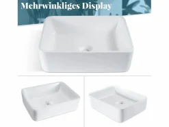 NETTLIFE Lavabo|Lavabo lavabo de baño sobre encimera de cerámica - lavabo de baño cuadrado sobre encimera
