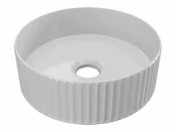 Shower & Design Lavabo|Lavabo redondo de cerámica blanca estriada, Ancho 36 x Alt. 12 x Prof. 36 cm, PEDARA