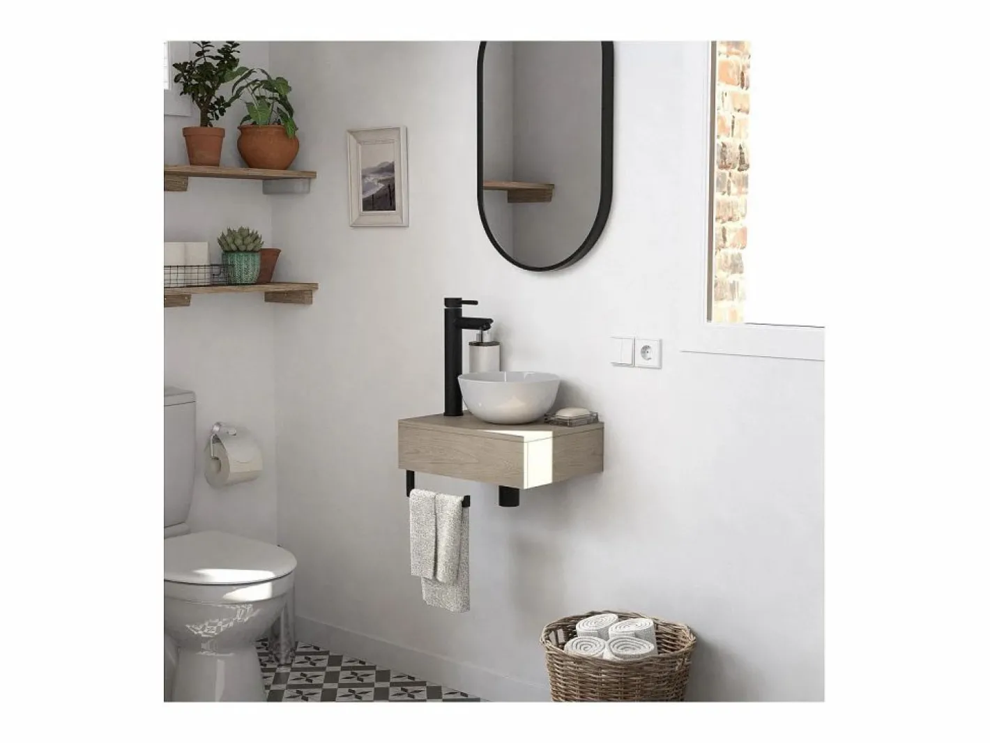 Mueble De Aseo|Lavabo sobre encimera grueso + lavabo + espejo SOHO