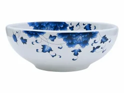 Lavabo sobre encimera redondo cerámica y azul Φ41x14 cm ES329978 Blanco Outlet