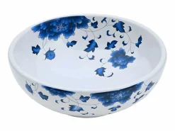 Lavabo sobre encimera redondo cerámica y azul Φ41x14 cm ES329978 Blanco Outlet