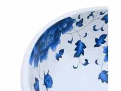 Lavabo sobre encimera redondo cerámica y azul Φ41x14 cm ES329978 Blanco Outlet