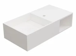 Shower & Design Lavabo|Mueble De Pared Para Baño|Lavabo suspendido de solid surface con estante - 80 cm - GOYOKO