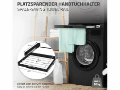 ML-DESIGN Lavadora universal de bastidor intermedio con toallero Negro Discount