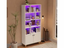 ModernLuxe Librería|Librería 80×30×173 cm - iluminación LED de cambio de color - 2 puertas - compartimentos de almacenamiento -
