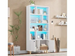 ModernLuxe Librería|Librería 80×30×173 cm - iluminación LED de cambio de color - 2 puertas - compartimentos de almacenamiento -