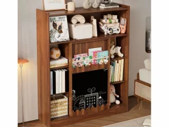 Hauss Spole Librería color nogal con puerta corredera, pizarra y 9 estantes abiertos, MDF Marru00f3n Sale