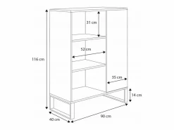 Librería Color Roble artesanal/negro 90x116x40 cm – Estilo Escandinavo con 3 Estantes, 1 Puerta y Patas Metálicas^ Outlet