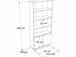 Vente-unique Librería|Librería con 2 puertas y 4 huecos - Blanco y natural - LOTULA