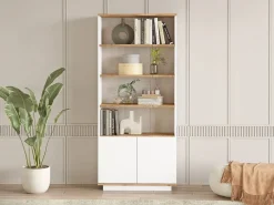 Vente-unique Librería|Librería con 2 puertas y 4 huecos - Blanco y natural - LOTULA