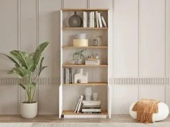 Vente-unique Librería|Librería con 2 puertas y 4 huecos - Blanco y natural - LOTULA