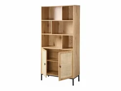 Calicosy Librería|Librería de 6 Compartimentos y 2 Puertas en Ratán Natural H175cm - JAYA