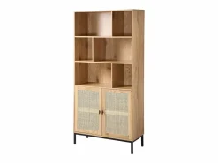 Calicosy Librería|Librería de 6 Compartimentos y 2 Puertas en Ratán Natural H175cm - JAYA