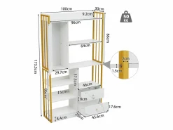 Merax Librería|Librería de 6 estantes con una puerta y 2 cajones - 100 x 30 x 173,5 - Tablero de partículas y metal - dorado +