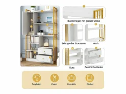 Merax Librería|Librería de 6 estantes con una puerta y 2 cajones - 100 x 30 x 173,5 - Tablero de partículas y metal - dorado +