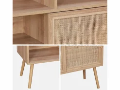 Librería de 5 estantes, puertas correderas, efecto madera y caña^Sweeek Sale