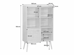 Librería de 5 estantes, puertas correderas, efecto madera y caña^Sweeek Sale