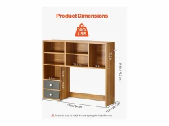 Librería de Escritorio SucceBuy. Organizador de Madera de 3 Niveles. con 2 Cajones de Tela. para Escritorio, Hogar y Dormitorio, Para Oficina Marru00f3n