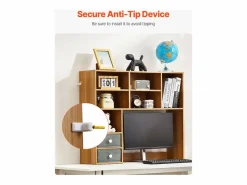 Librería de Escritorio SucceBuy. Organizador de Madera de 3 Niveles. con 2 Cajones de Tela. para Escritorio, Hogar y Dormitorio, Para Oficina Marru00f3n