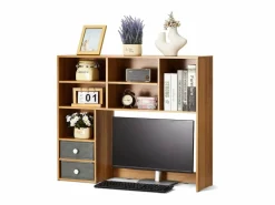 Librería de Escritorio SucceBuy. Organizador de Madera de 3 Niveles. con 2 Cajones de Tela. para Escritorio, Hogar y Dormitorio, Para Oficina Marru00f3n