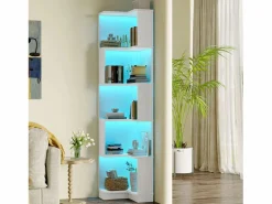 Merax Librería de esquina - 63,5 x 45 x 175 cm - con LED + 5 niveles de almacenaje - MDF - Blanco Discount