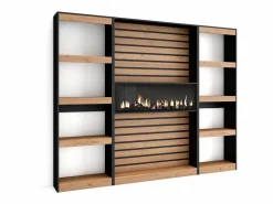 Librería estantería, 230x25x186cm, Salón - Comedor - Oficina, Chimenea eléctrica, Roble y negro^Skraut Home Sale