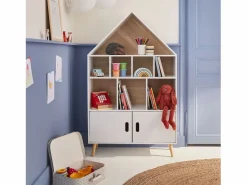 Sweeek Librería infantil de madera con 8 compartimentos y 2 puertas Blanco Discount