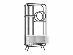 Librería moderna de metal 80×30×180 cm - mueble con 2 puertas - 3 estantes - decoración circular - blanco +^ModernLuxe Best