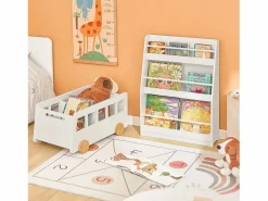 Sobuy Mueble De Bebé|Librería para Niños de Altura de 3 Niveles Estantería Infantil Multifuncional 58 x 18 x 81cm KMB45-W ES