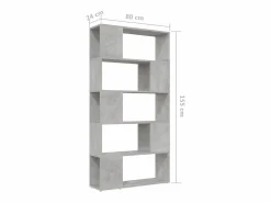 vidaxl Vitrina|Librería separador contrachapada hormigón 80x24x155 cm