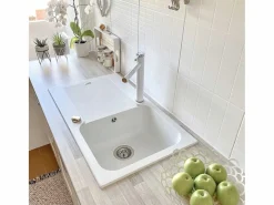 Essebagno Lisse fregadero reversible 1 cubeta 1 escurridor en resina blanca Blanco