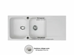 Essebagno Fregadero|Lisse fregadero reversible 2 cubetas 1 escurridor en resina blanca
