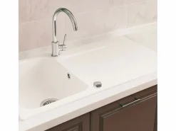 Essebagno Fregadero|Lisse fregadero reversible 1 cubeta grande 1 escurridor en resina blanca